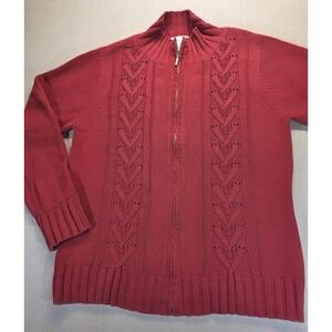 Jaclyn Smith Red Cardigan Sweater XL Full Zip Long Sleeve Knit Mock Neck Solid‎